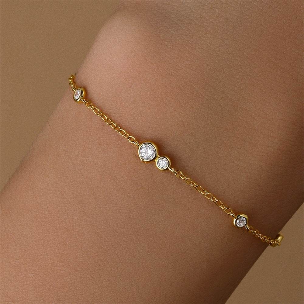 S925 sterling silver bag with diamond inlay round versatile fashion bracelet - MOWTE