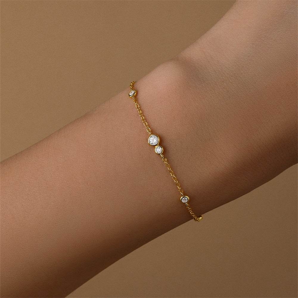 S925 sterling silver bag with diamond inlay round versatile fashion bracelet - MOWTE
