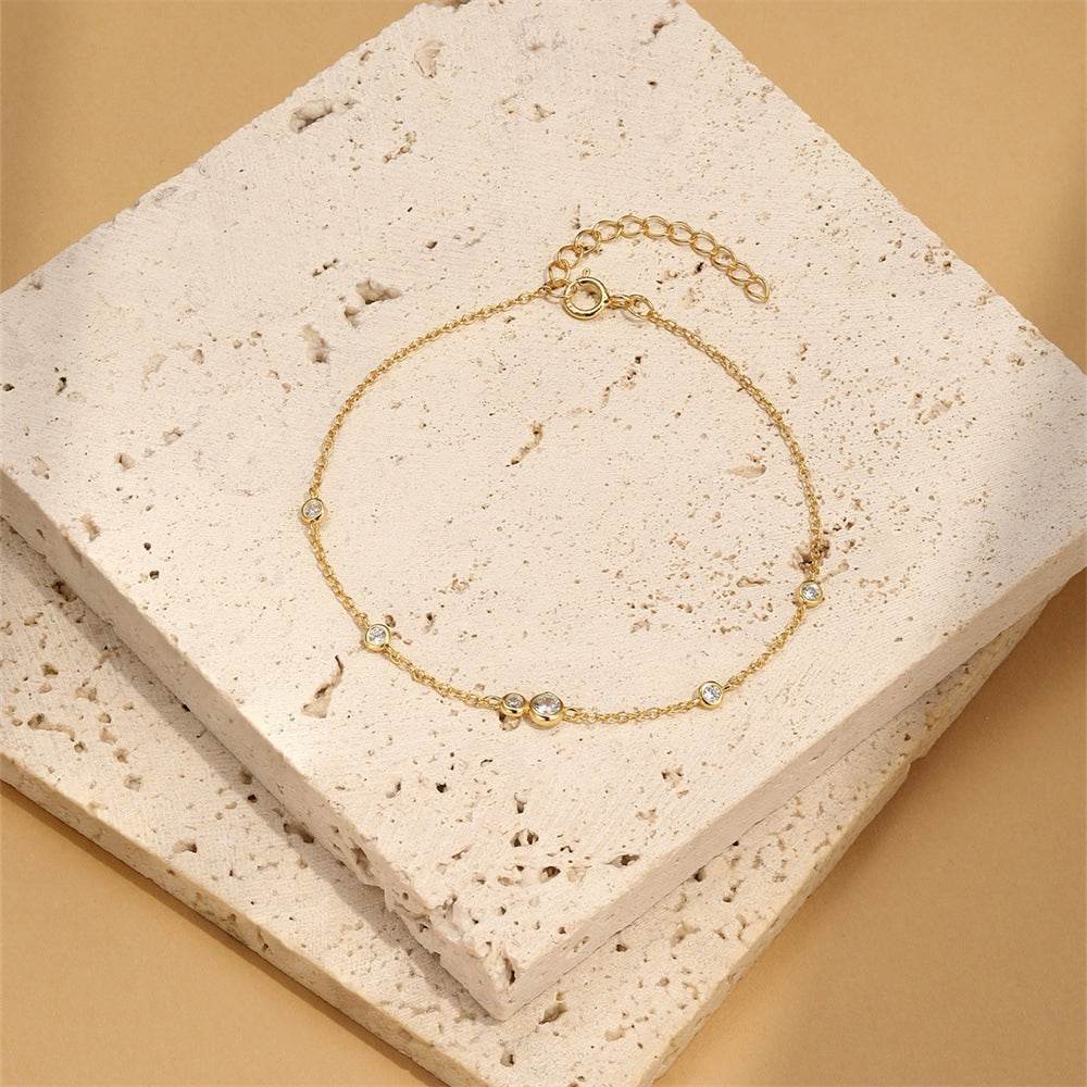 S925 sterling silver bag with diamond inlay round versatile fashion bracelet - MOWTE