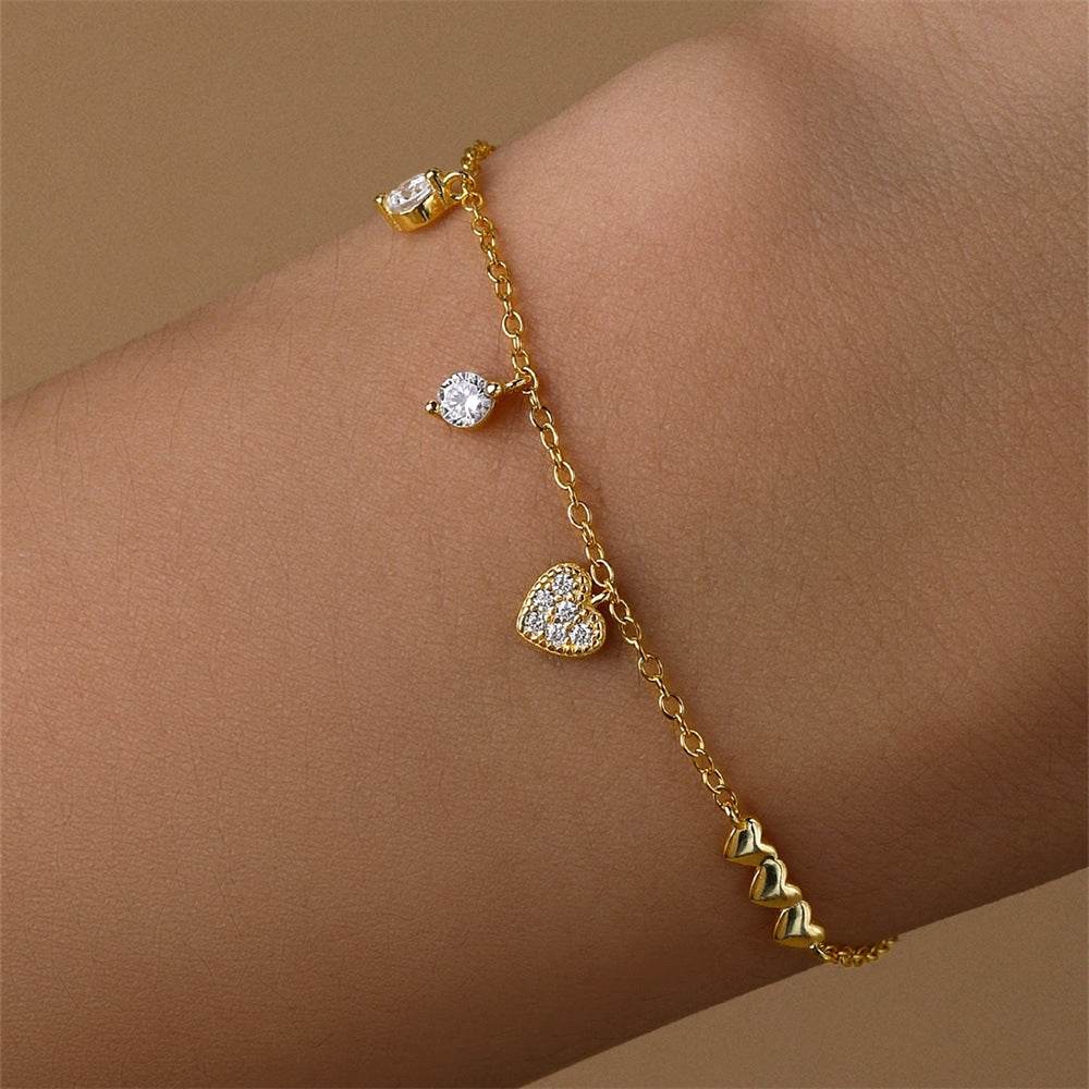 S925 pure silver simple fashionable heart set diamond daily commuting bracelet - MOWTE