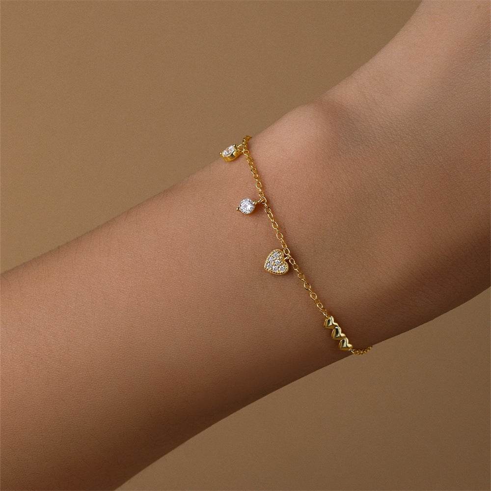 S925 pure silver simple fashionable heart set diamond daily commuting bracelet - MOWTE
