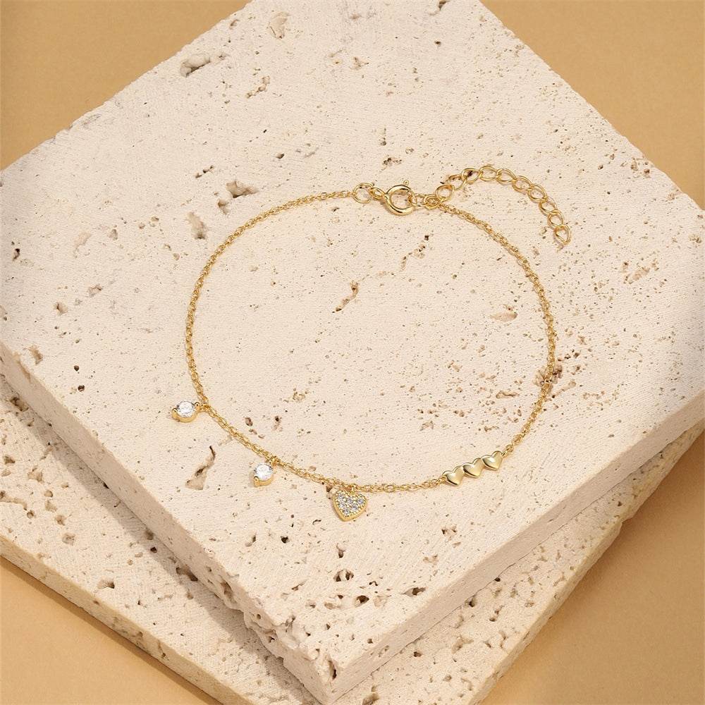 S925 pure silver simple fashionable heart set diamond daily commuting bracelet - MOWTE