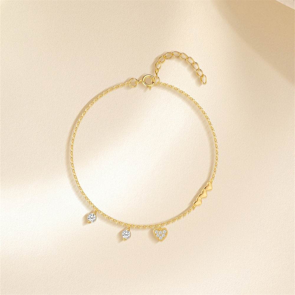S925 pure silver simple fashionable heart set diamond daily commuting bracelet - MOWTE