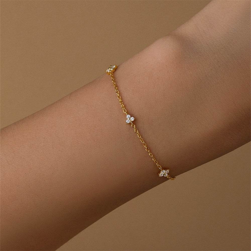 S925 sterling silver multi-element petal set diamond bracelet - MOWTE
