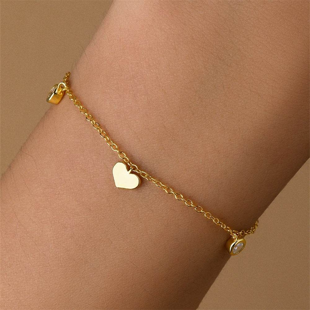 S925 pure silver heart-shaped zircon layered bracelet - MOWTE