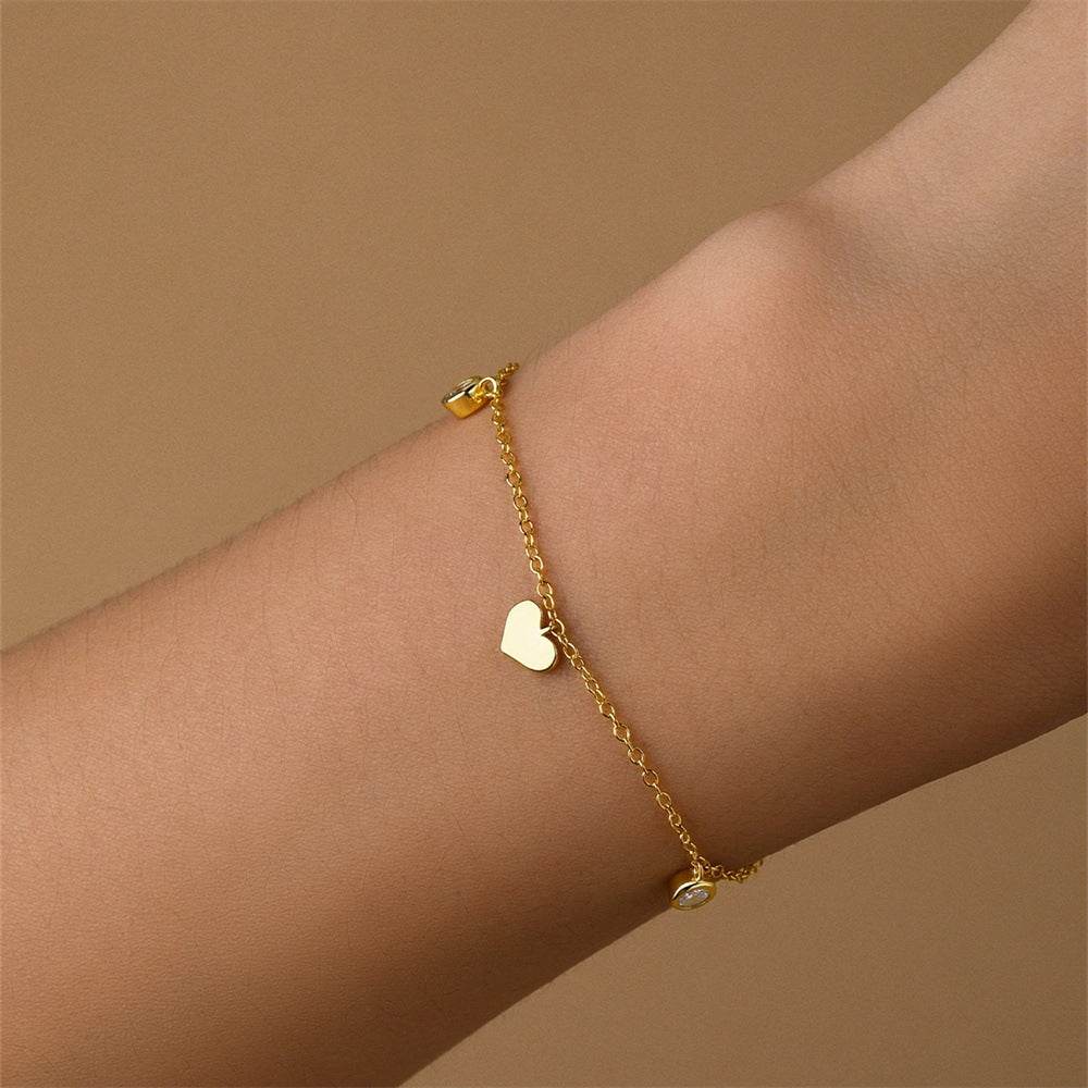 S925 pure silver heart-shaped zircon layered bracelet - MOWTE