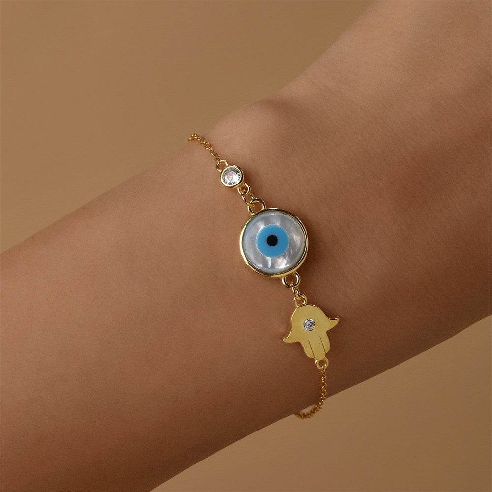 S925 Pure Silver Devil's Eye Blue Eyes Palm Shell Versatile Bracelet - MOWTE
