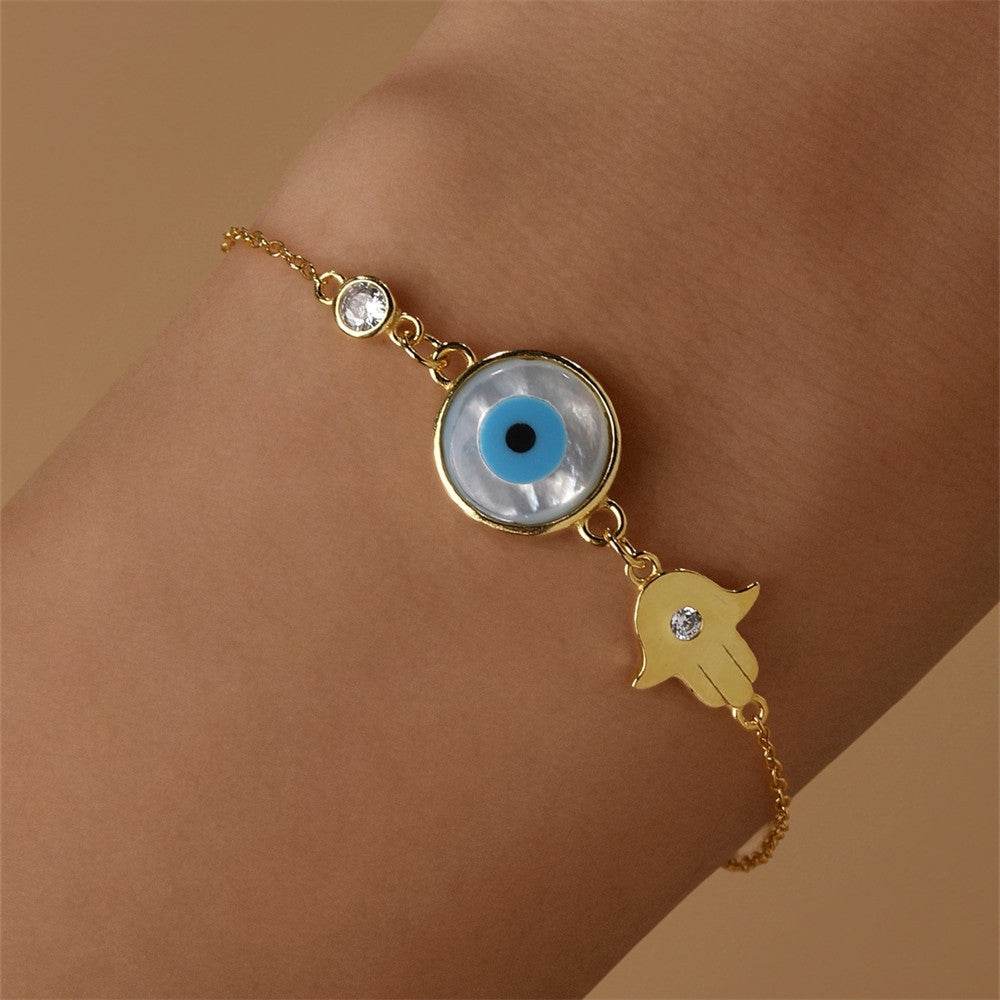 S925 Pure Silver Devil's Eye Blue Eyes Palm Shell Versatile Bracelet - MOWTE