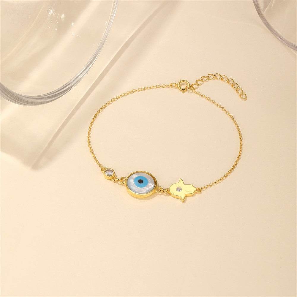 S925 Pure Silver Devil's Eye Blue Eyes Palm Shell Versatile Bracelet - MOWTE