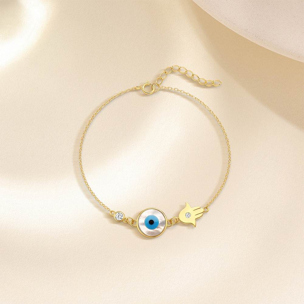 S925 Pure Silver Devil's Eye Blue Eyes Palm Shell Versatile Bracelet - MOWTE