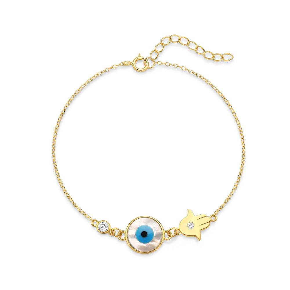 S925 Pure Silver Devil's Eye Blue Eyes Palm Shell Versatile Bracelet - MOWTE