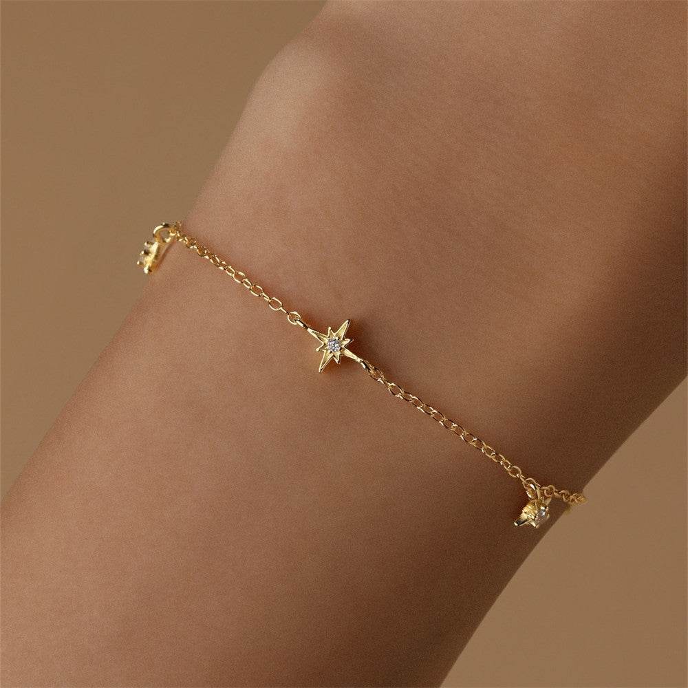S925 sterling silver classic versatile multi-element octagonal star bracelet for daily commuting layering - MOWTE