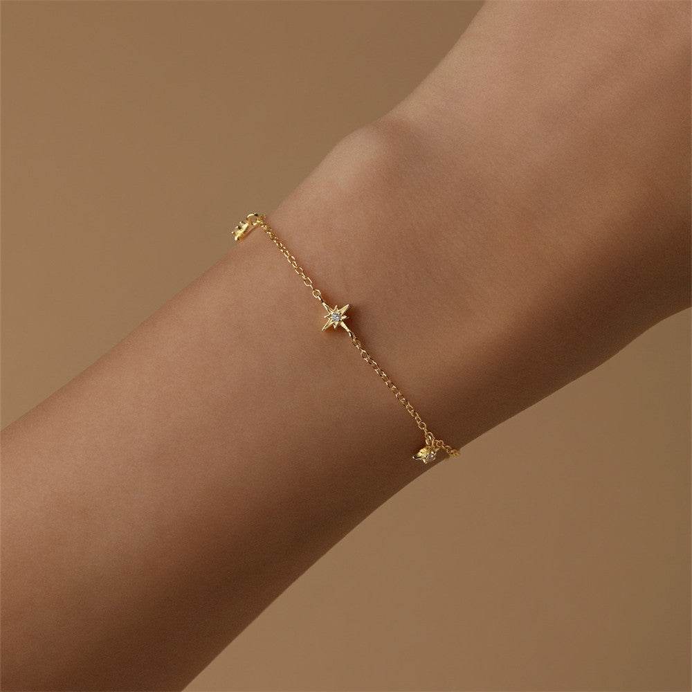 S925 sterling silver classic versatile multi-element octagonal star bracelet for daily commuting layering - MOWTE