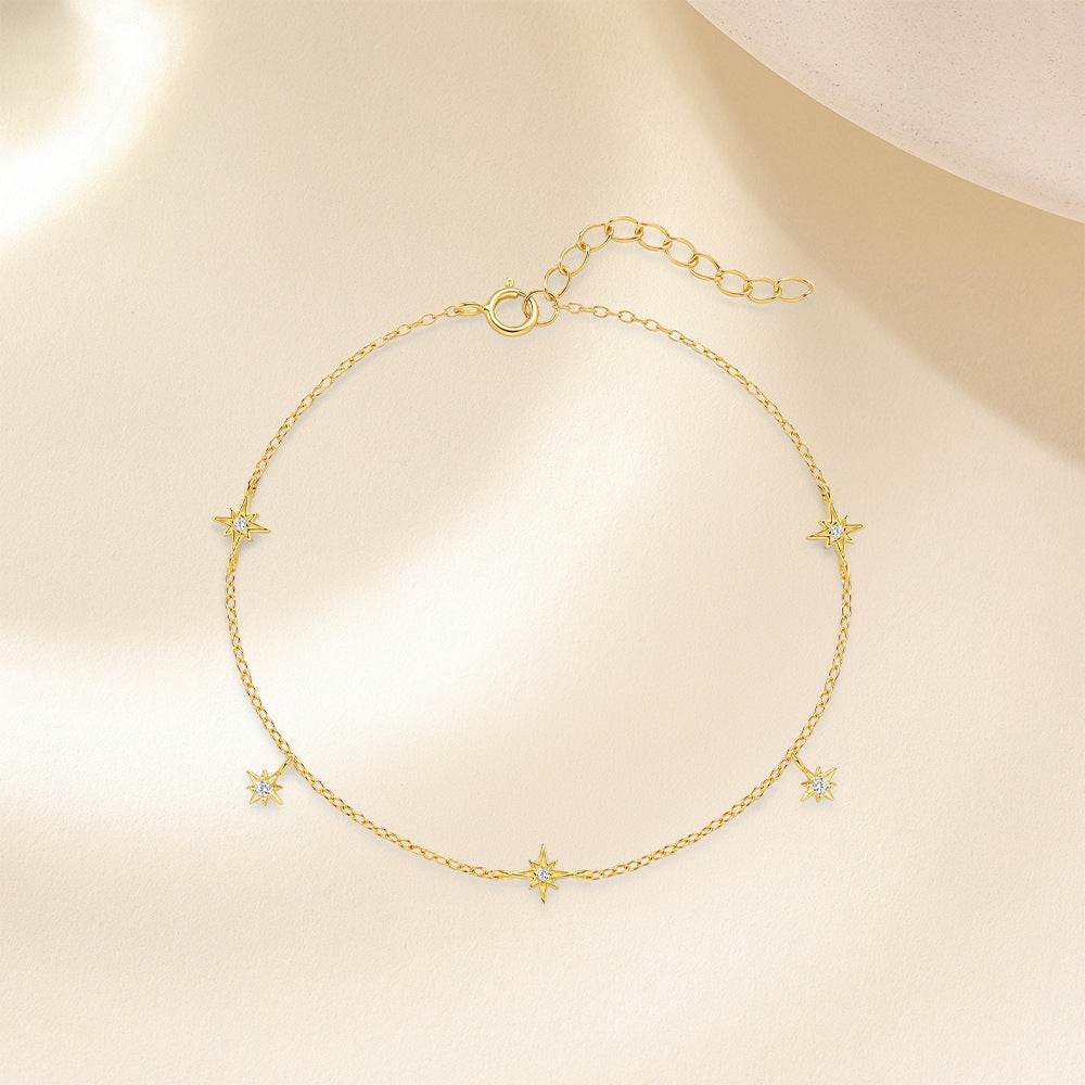 S925 sterling silver classic versatile multi-element octagonal star bracelet for daily commuting layering - MOWTE