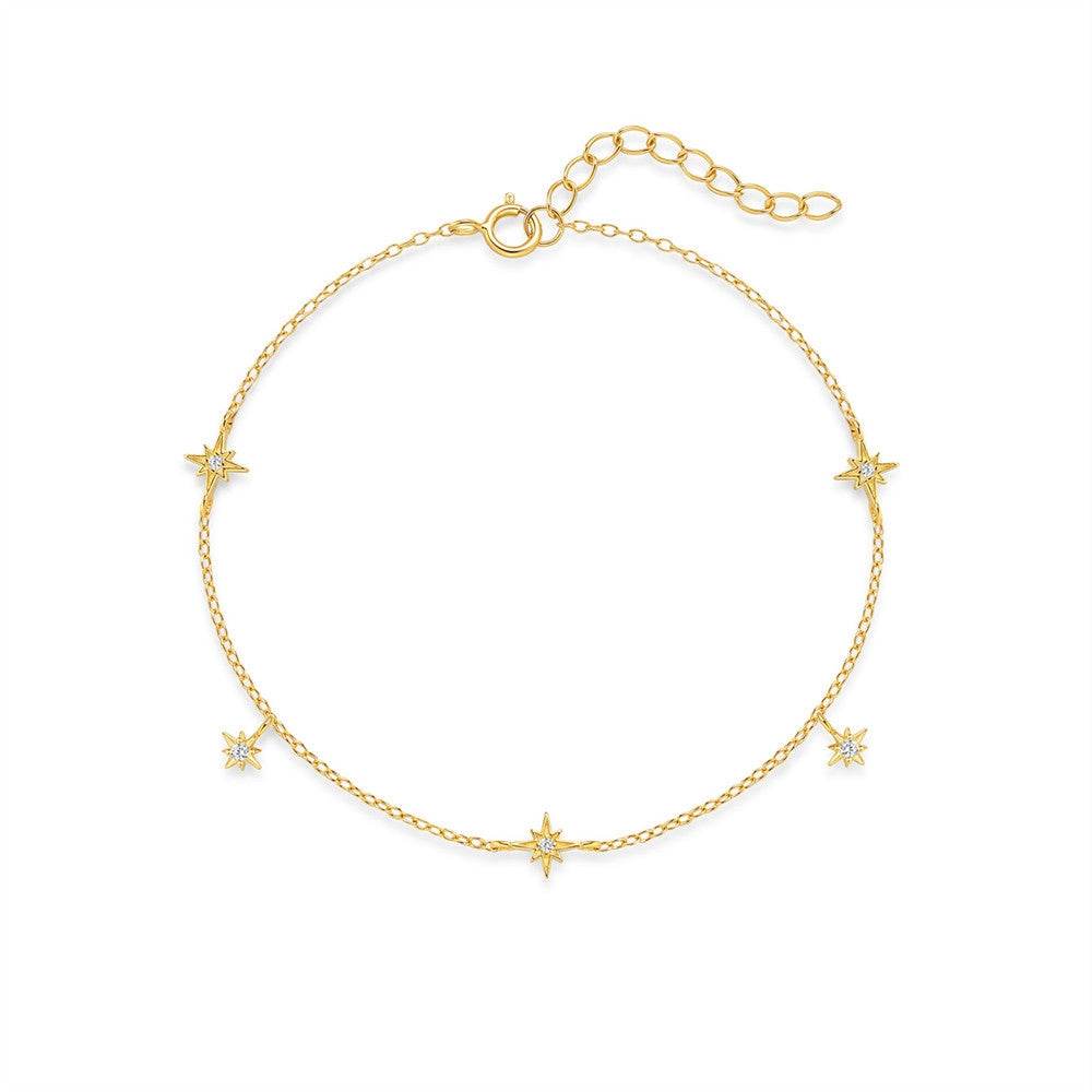 S925 sterling silver classic versatile multi-element octagonal star bracelet for daily commuting layering - MOWTE