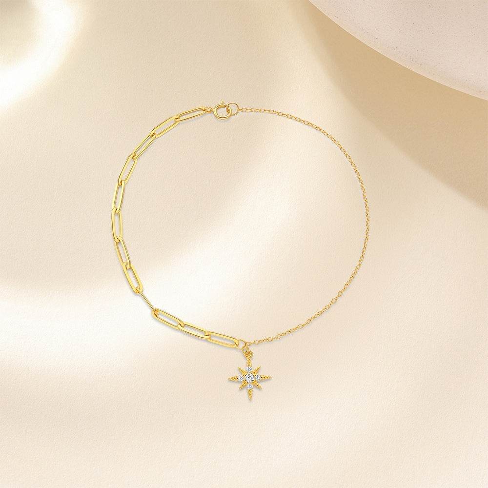 S925 sterling silver paperclip chain octagonal star diamond pendant versatile fashion bracelet spliced chain - MOWTE