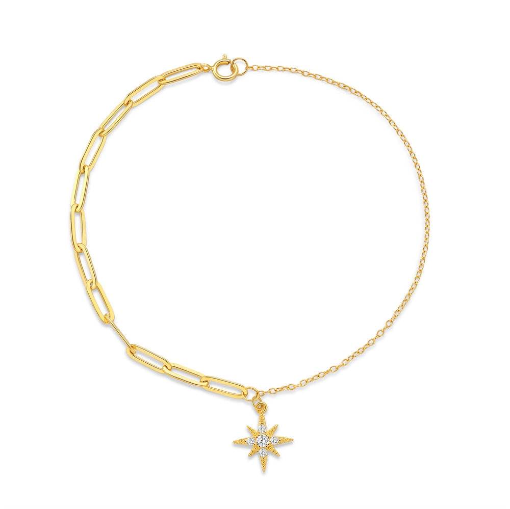 S925 sterling silver paperclip chain octagonal star diamond pendant versatile fashion bracelet spliced chain - MOWTE