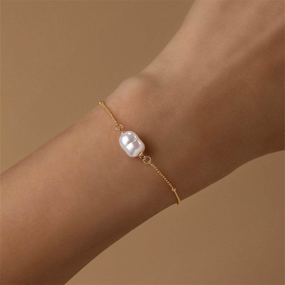S925 pure silver luxury pearl interval gold bead bracelet - MOWTE