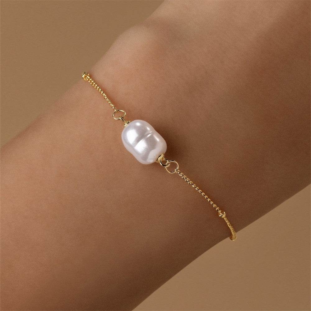 S925 pure silver luxury pearl interval gold bead bracelet - MOWTE