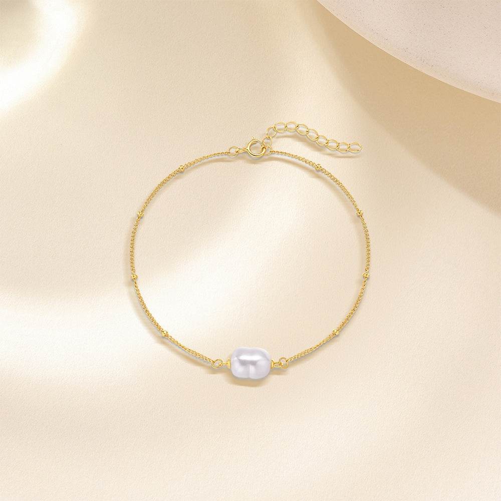 S925 pure silver luxury pearl interval gold bead bracelet - MOWTE