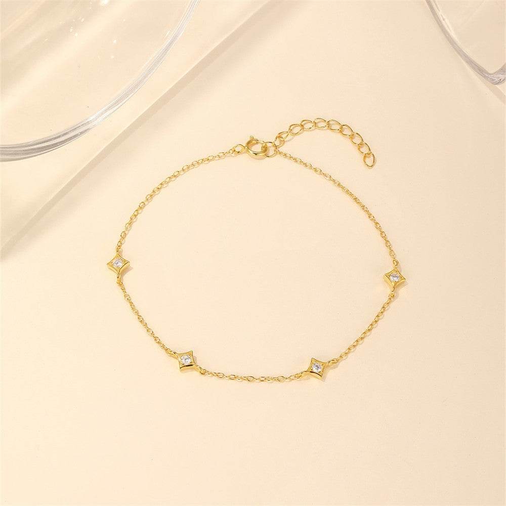 S925 sterling silver four-star diamond studded multi-element commuting daily office worker accessory bracelet - MOWTE