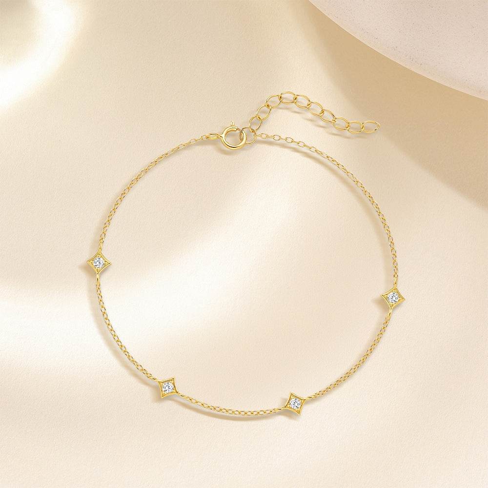 S925 sterling silver four-star diamond studded multi-element commuting daily office worker accessory bracelet - MOWTE