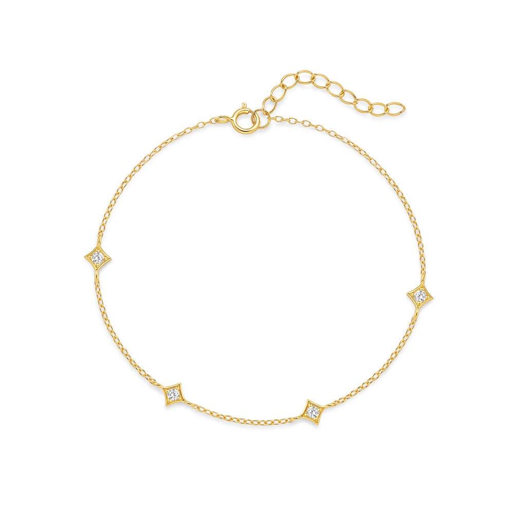 S925 sterling silver four-star diamond studded multi-element commuting daily office worker accessory bracelet - MOWTE