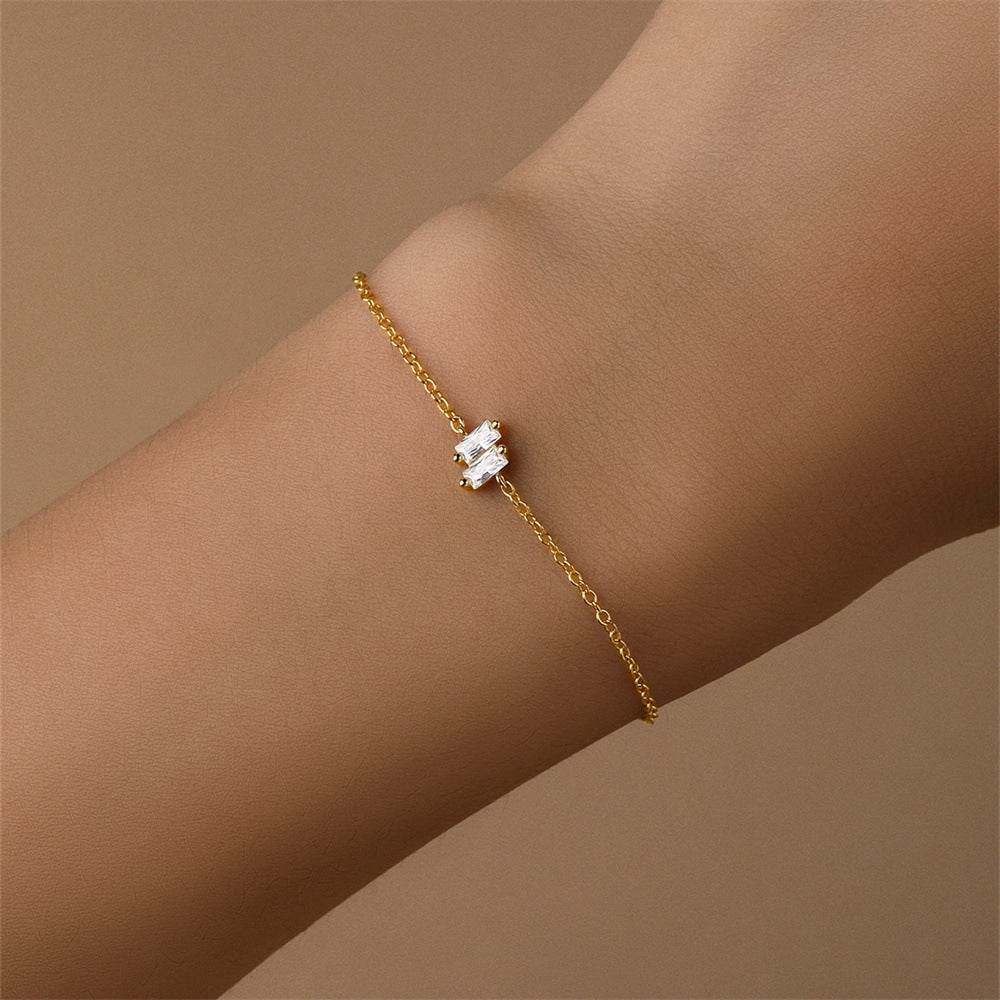 S925 sterling silver daily wear rectangular zircon splicing geometric element bracelet - MOWTE
