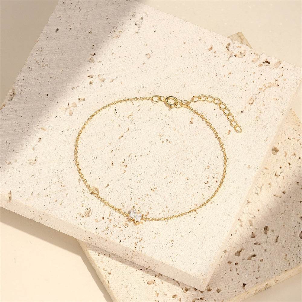 S925 sterling silver daily wear rectangular zircon splicing geometric element bracelet - MOWTE