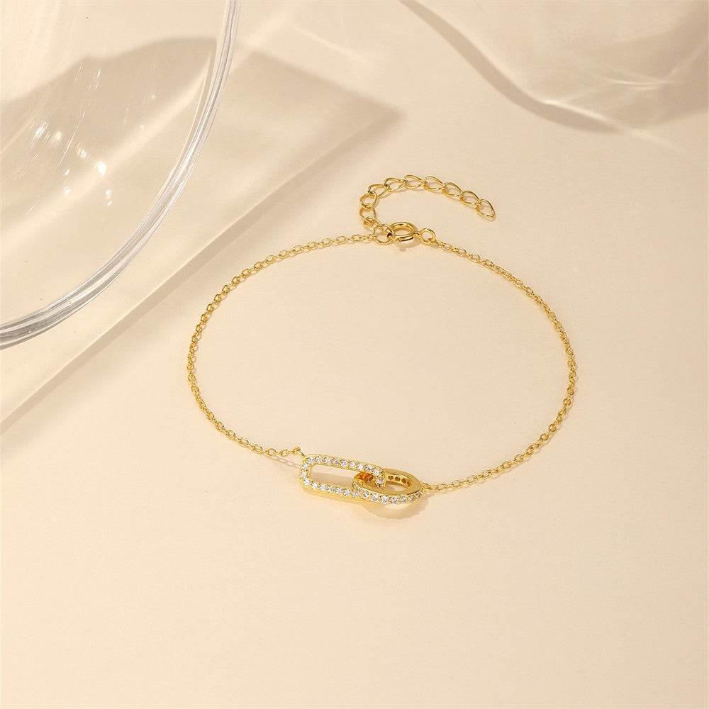 S925 Solid Silver Geometric Diamond Set Ring Interlocking Bracelet - MOWTE