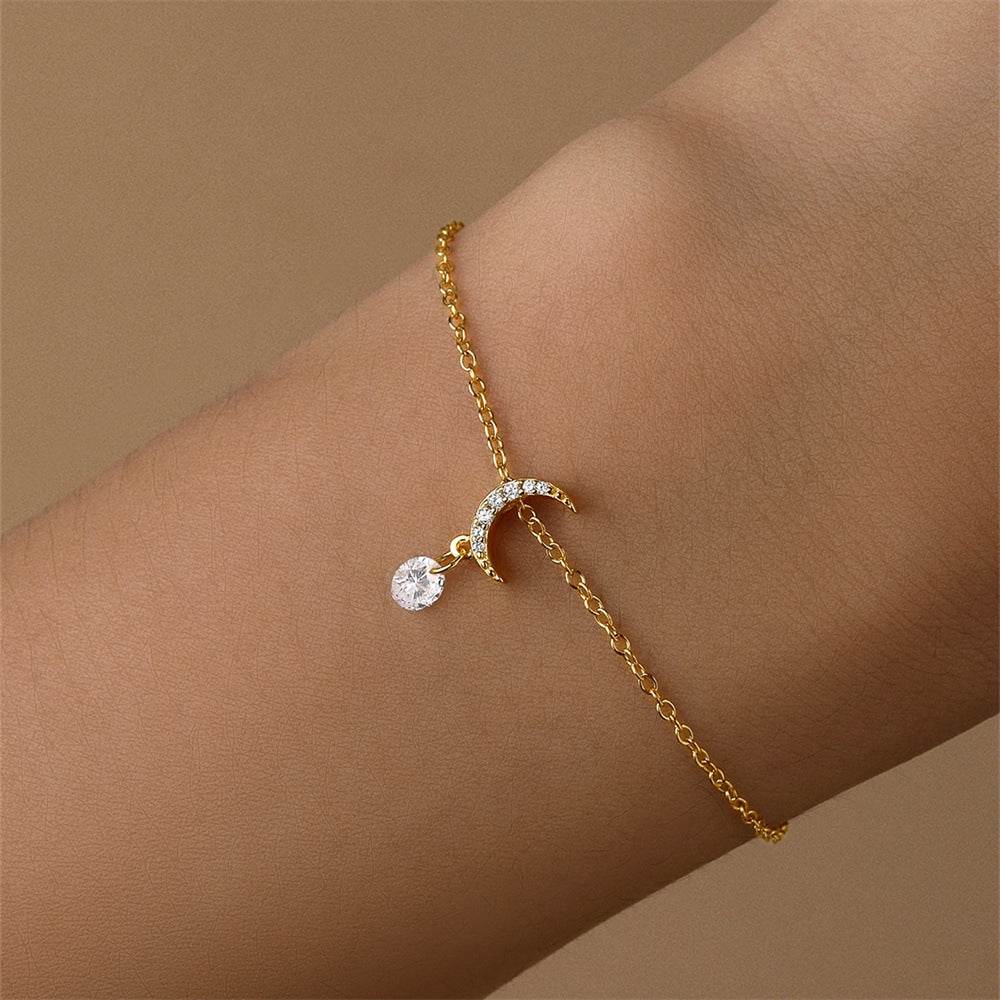 S925 sterling silver crescent studded diamond bracelet for daily wear - MOWTE