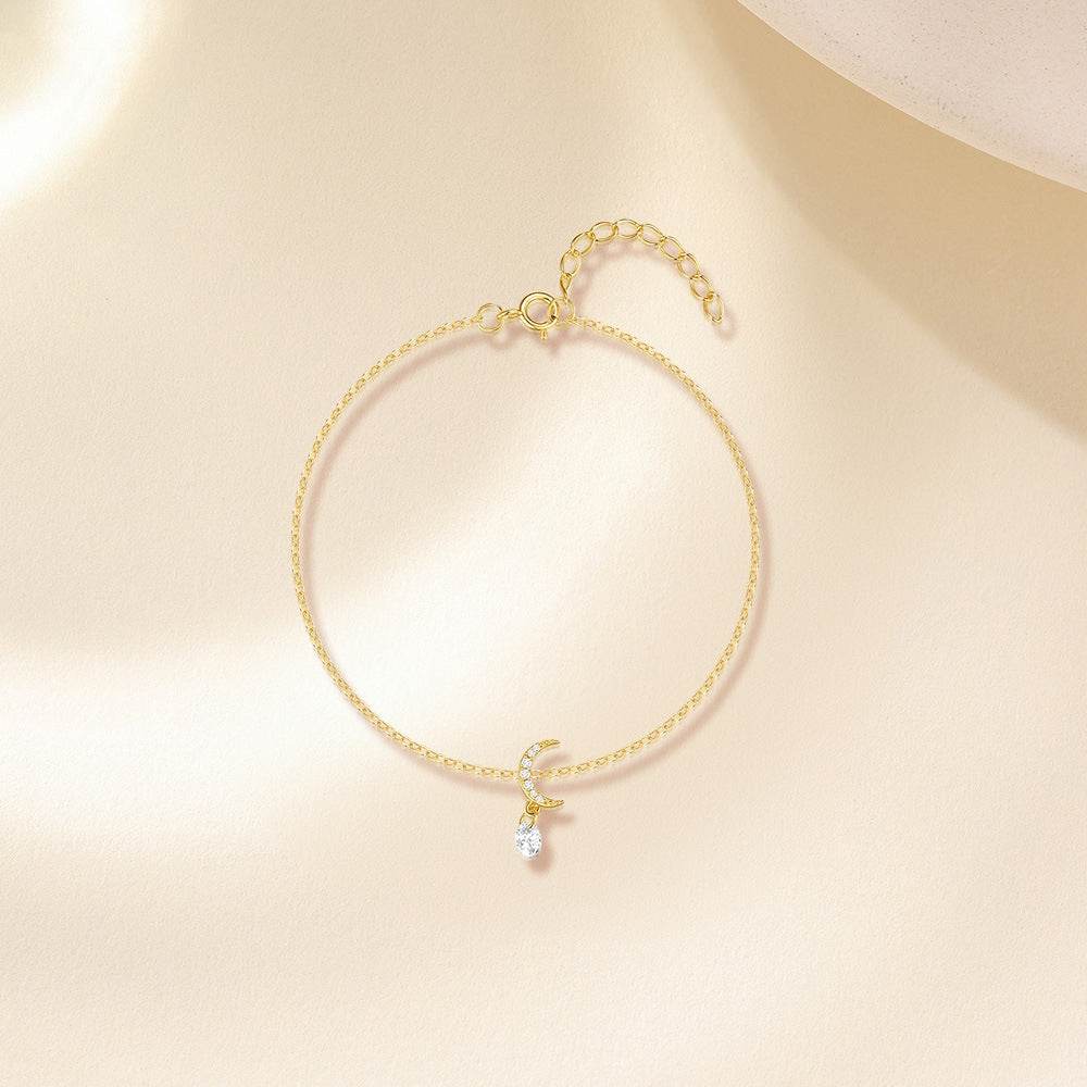 S925 sterling silver crescent studded diamond bracelet for daily wear - MOWTE