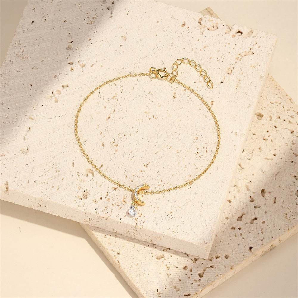 S925 sterling silver crescent studded diamond bracelet for daily wear - MOWTE