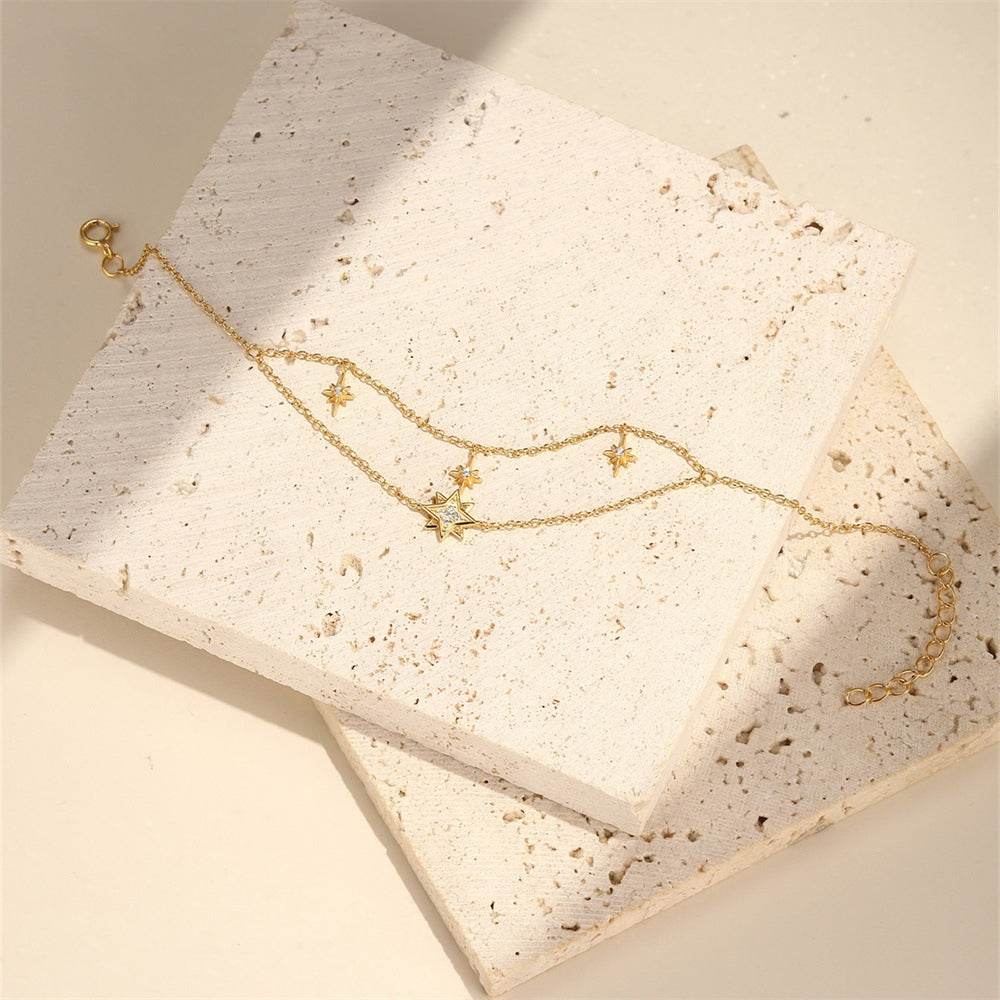 S925 pure silver daily wear geometric octagonal star diamond double-layer bracelet - MOWTE