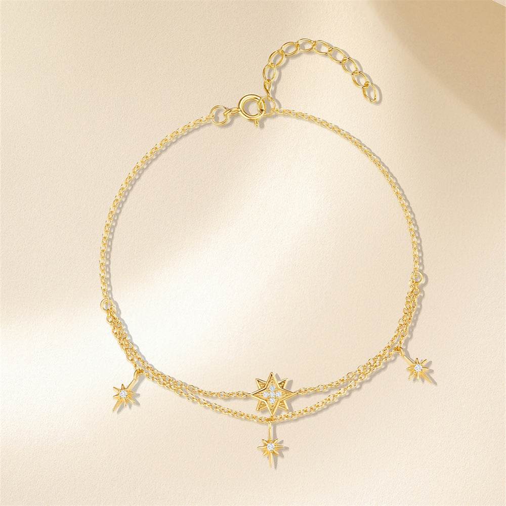 S925 pure silver daily wear geometric octagonal star diamond double-layer bracelet - MOWTE