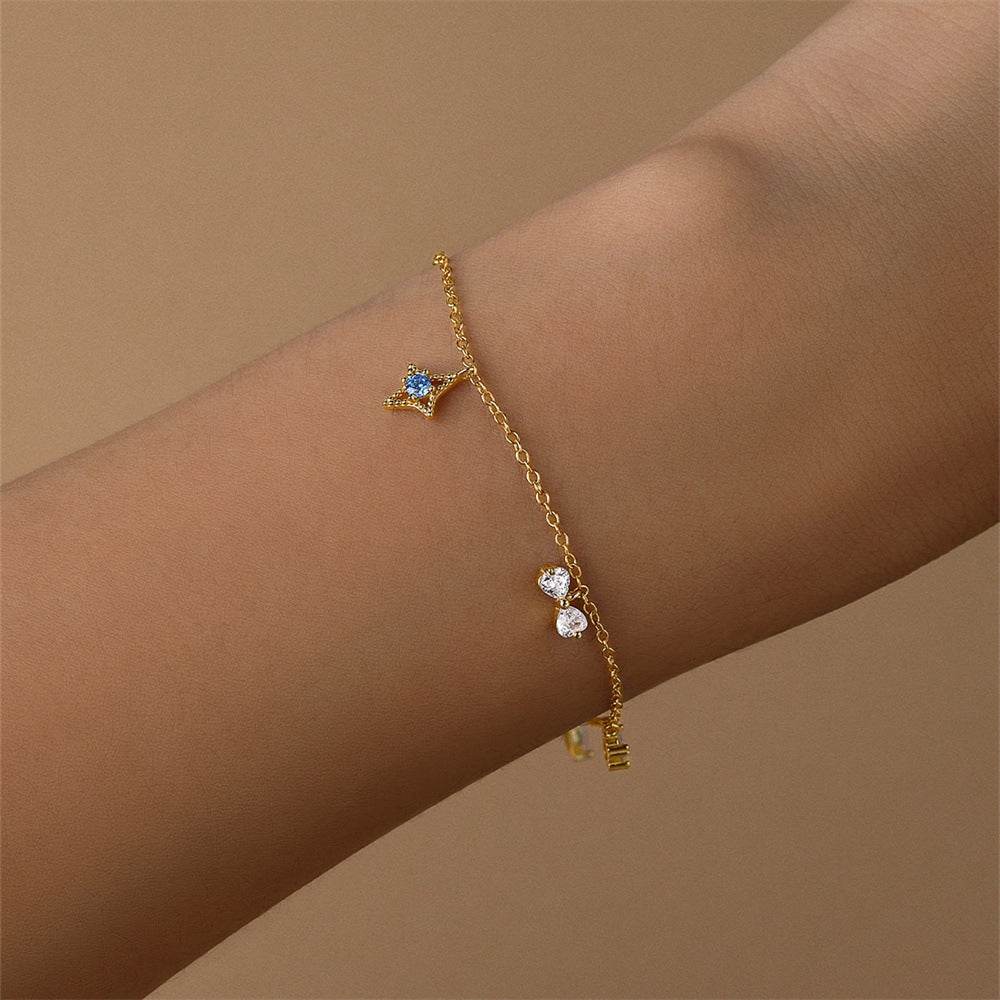 S925 pure silver daily wear water droplet/bow/four-star combination design geometric bracelet - MOWTE