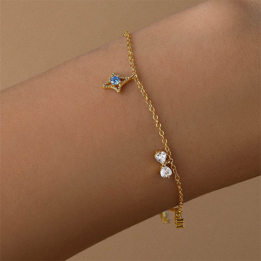 S925 pure silver daily wear water droplet/bow/four-star combination design geometric bracelet - MOWTE