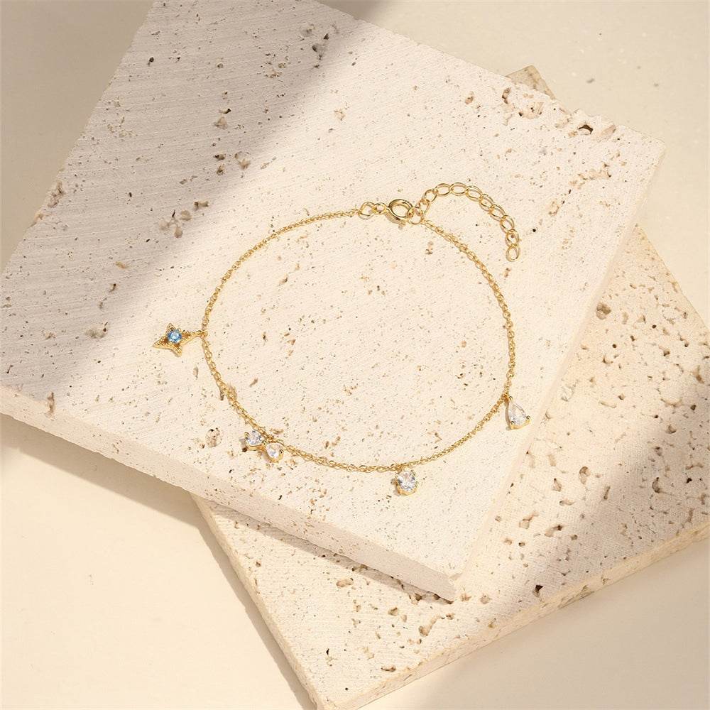 S925 pure silver daily wear water droplet/bow/four-star combination design geometric bracelet - MOWTE