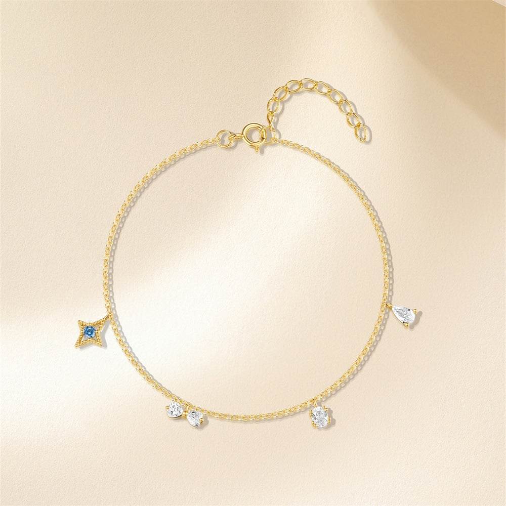 S925 pure silver daily wear water droplet/bow/four-star combination design geometric bracelet - MOWTE