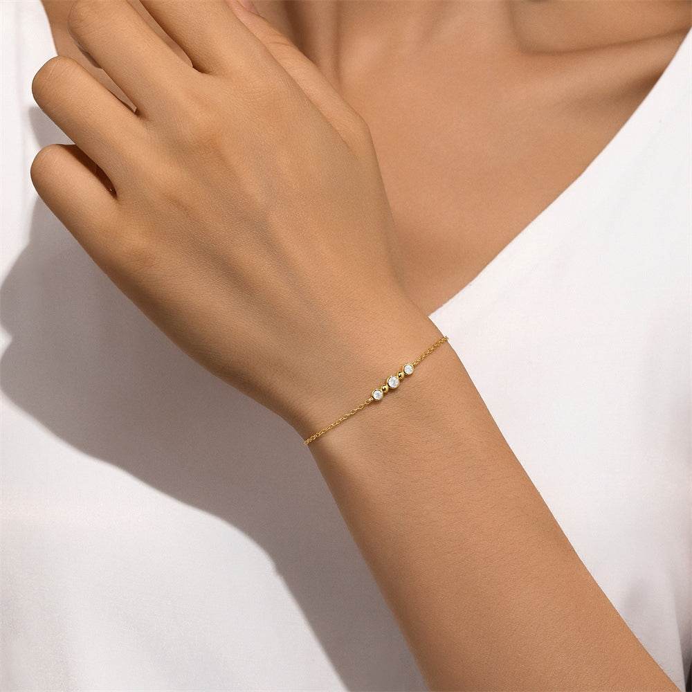 S925 sterling silver three-point round zircon bracelet for women - MOWTE