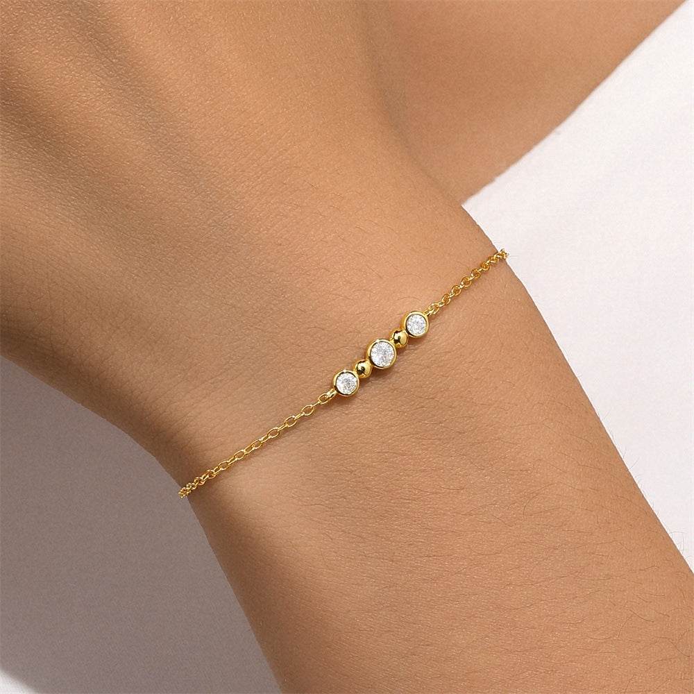 S925 sterling silver three-point round zircon bracelet for women - MOWTE