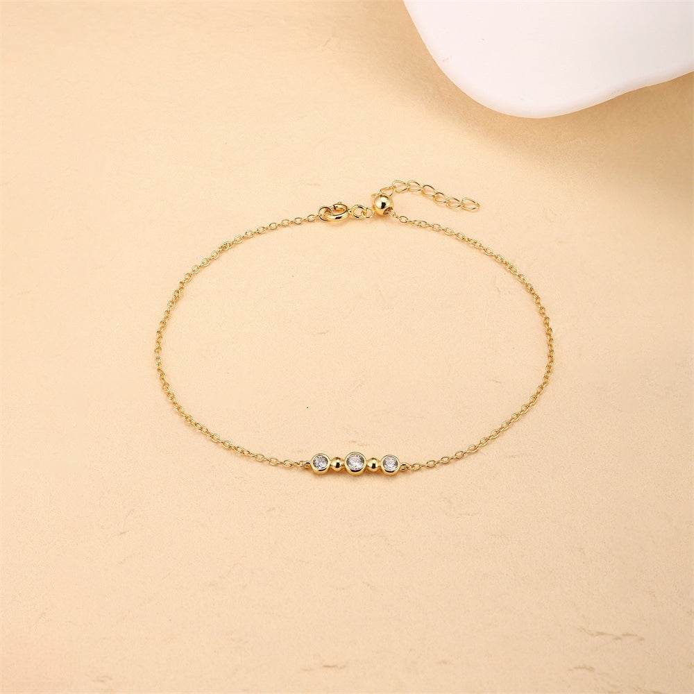 S925 sterling silver three-point round zircon bracelet for women - MOWTE