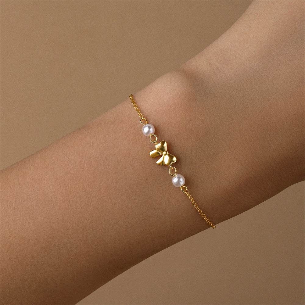 S925 pure silver daily wearing love bow pearl bracelet - MOWTE