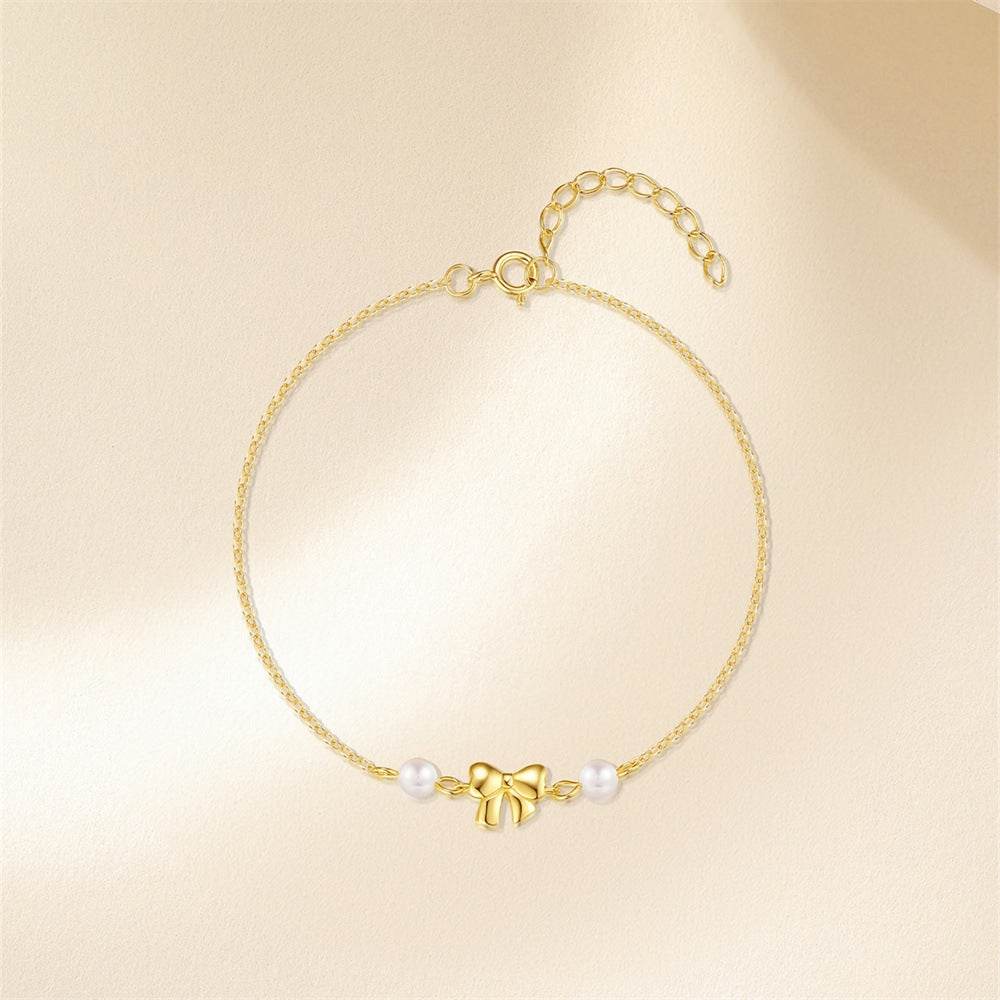 S925 pure silver daily wearing love bow pearl bracelet - MOWTE