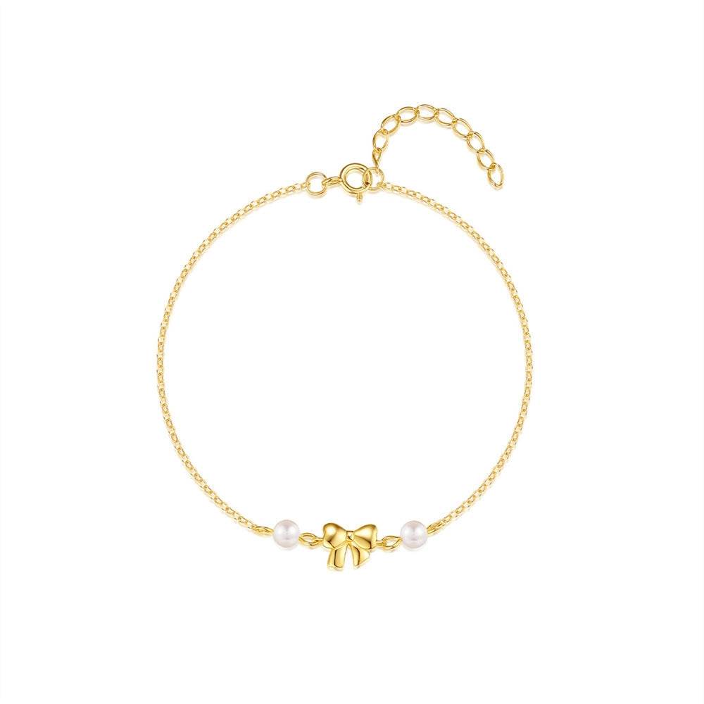 S925 pure silver daily wearing love bow pearl bracelet - MOWTE