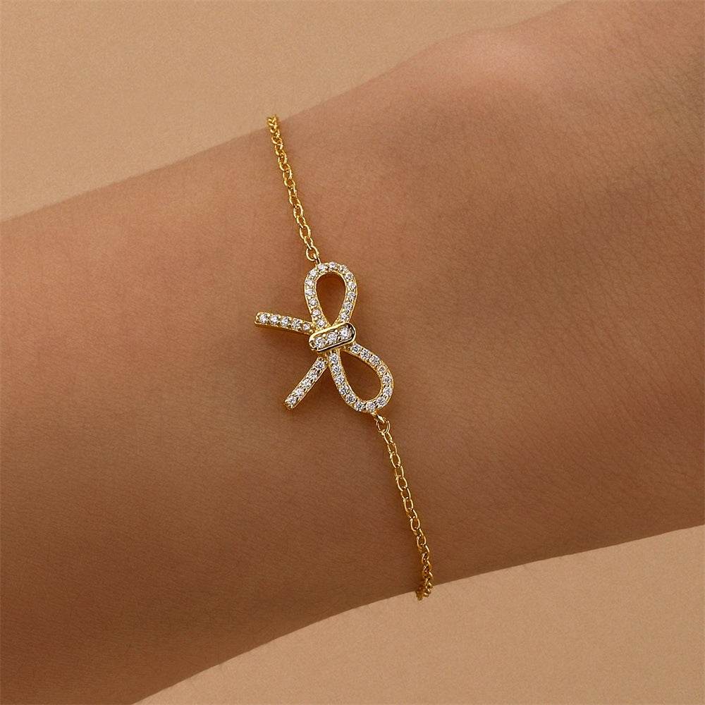 S925 pure silver daily wearing diamond bow bracelet - MOWTE