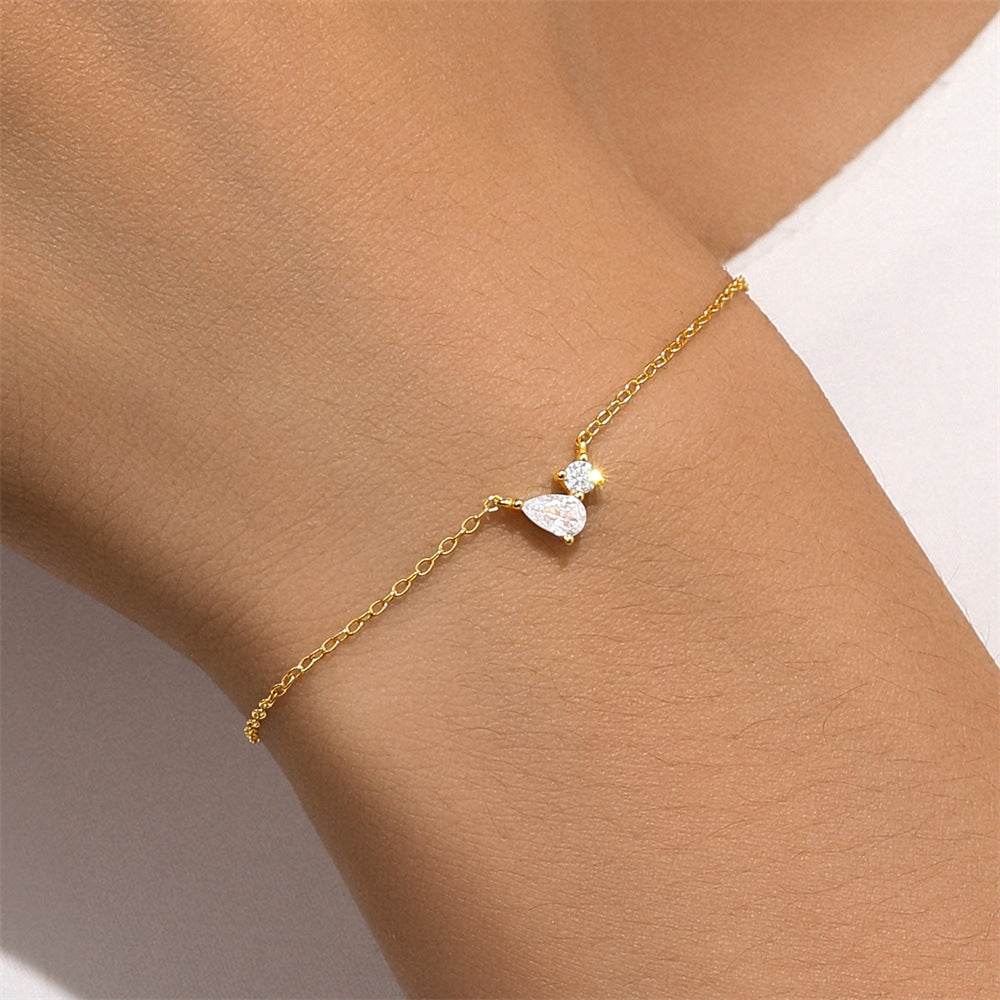 S925 Silver Water Drop Women's Pear Shaped Zircon Bracelet - MOWTE