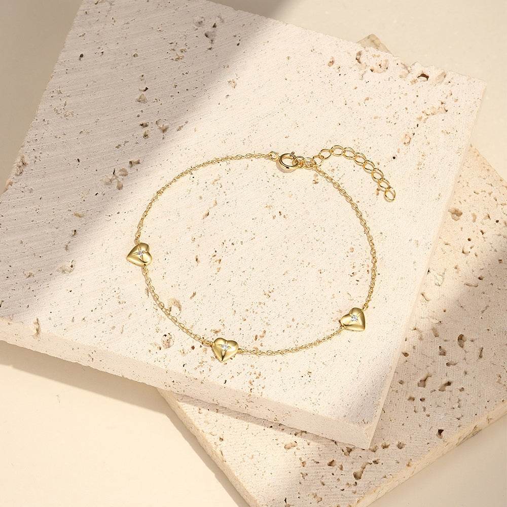 S925 pure silver heart square star layered women's bracelet - MOWTE