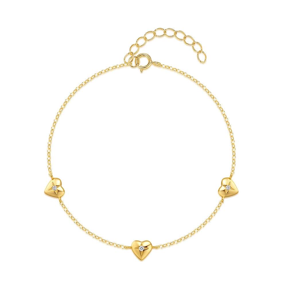 S925 pure silver heart square star layered women's bracelet - MOWTE