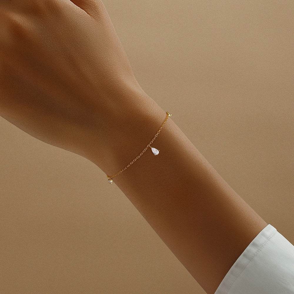 S925 pure silver daily wear water droplet simple and elegant diamond inlaid bracelet for women - MOWTE
